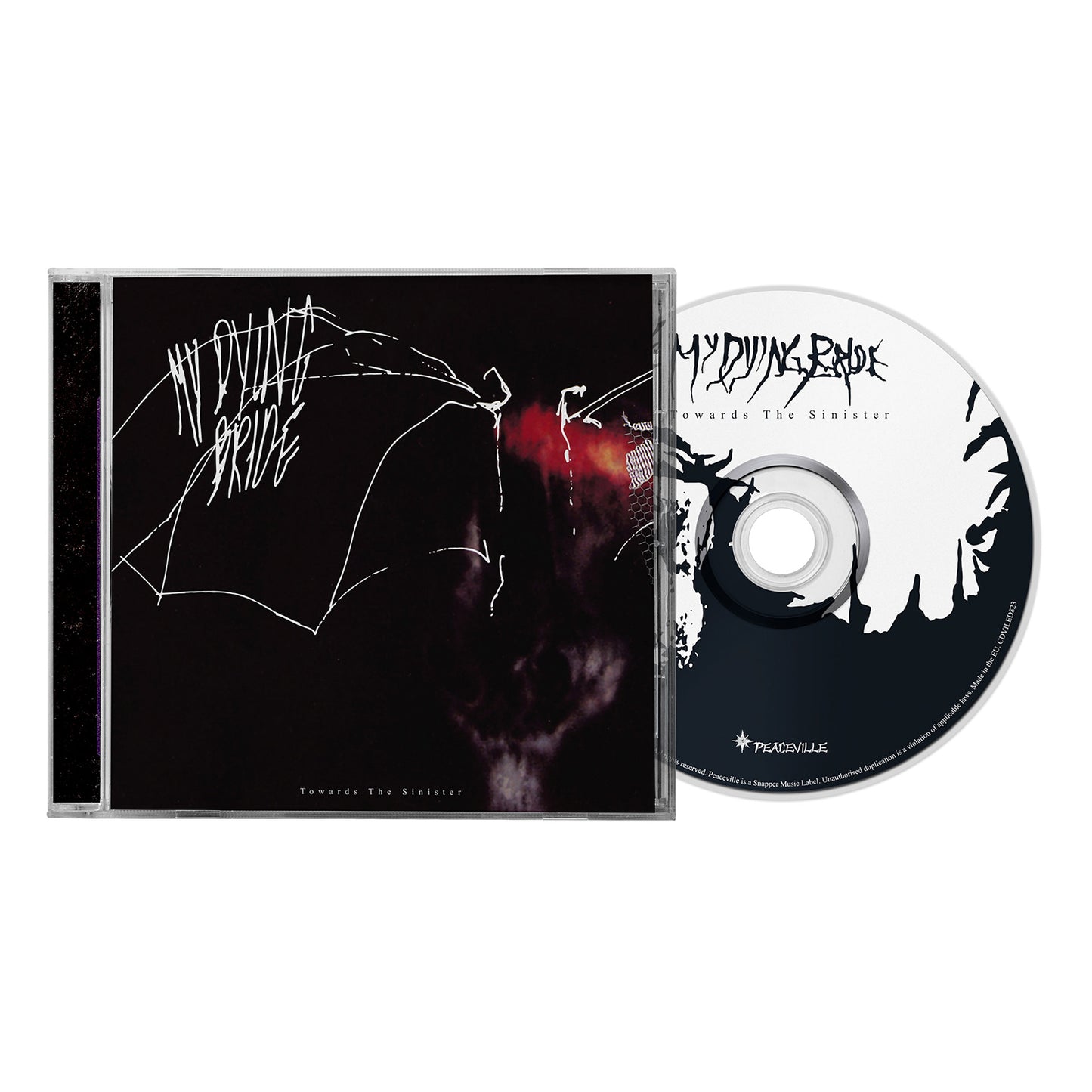 A My Dying Bride Towards the Sinister CD includes a case with abstract dark art and white text. The disc is white with black text and ink-like splatters. Brand: My Dying Bride.