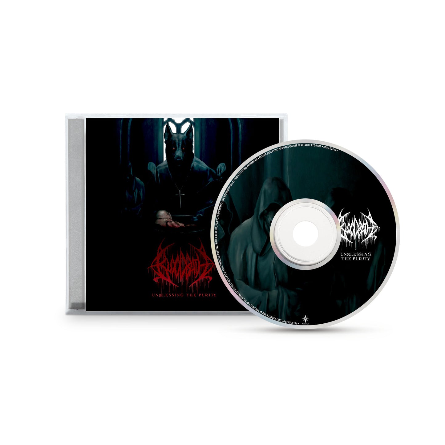 A CD and case featuring dark, gothic artwork of hooded figures. The sinister Bloodbath logo and album title Unmasking the Severity evoke pure death metal fury from Stockholm, Sweden.