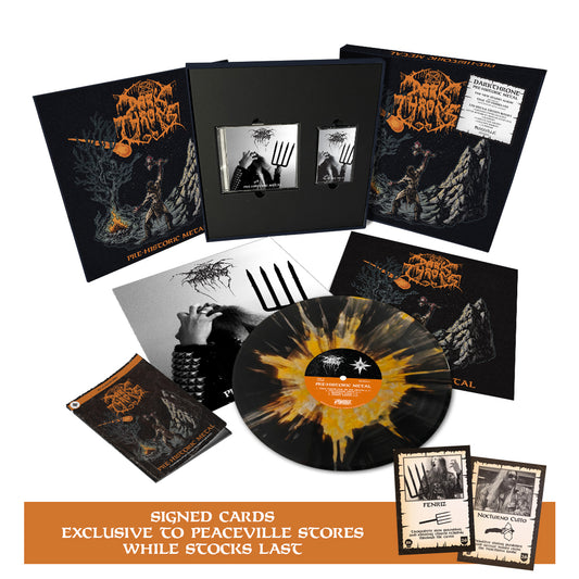 Darkthrone’s special edition The Heroic Musical vinyl set features a splatter-patterned record, signed cards, two metal forks, lyric sheets, exclusive packaging, and artwork—a must-have Norwegian metal collector’s item.